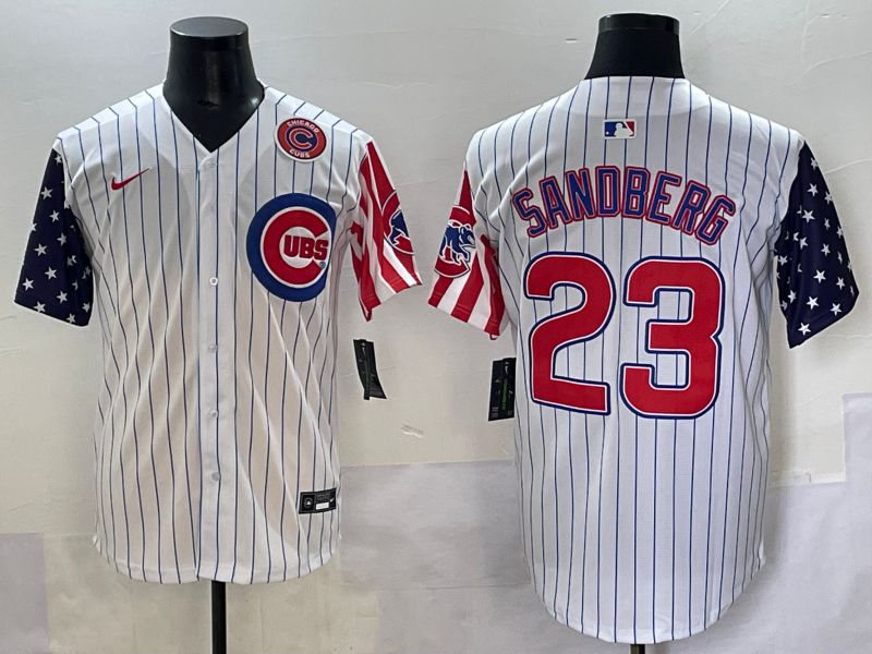 Men 2025 Chicago Cubs #23 Sandberg White Stripe a generation of national flags Joint Name Nike MLB Jersey style 5->chicago cubs->MLB Jersey